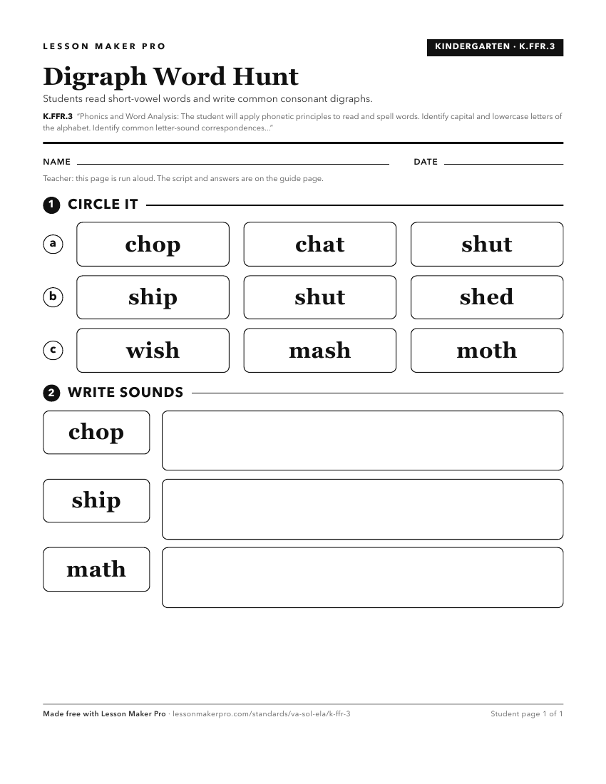 Preview of the K.FFR.3 printable worksheet