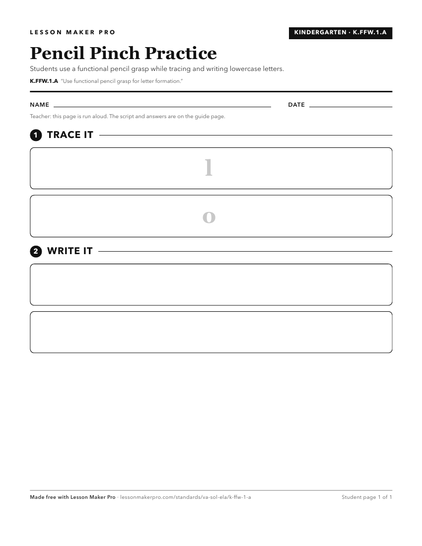 Preview of the K.FFW.1.A printable worksheet