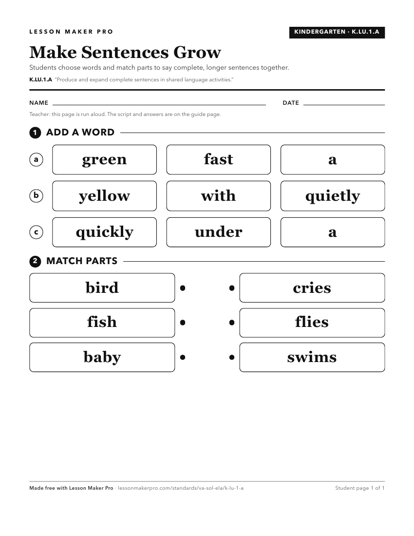 Preview of the K.LU.1.A printable worksheet
