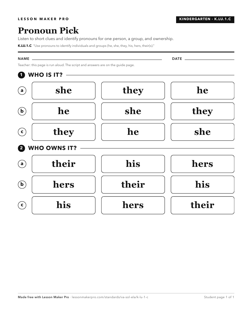 Preview of the K.LU.1.C printable worksheet