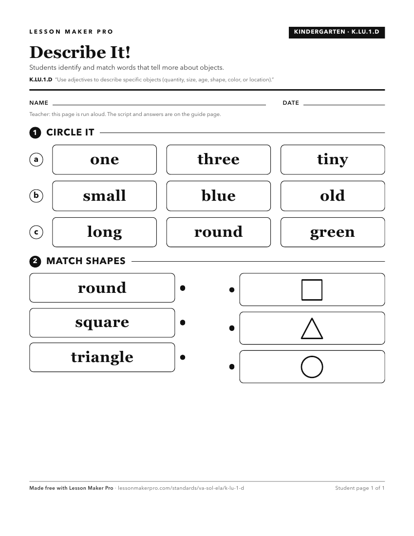 Preview of the K.LU.1.D printable worksheet