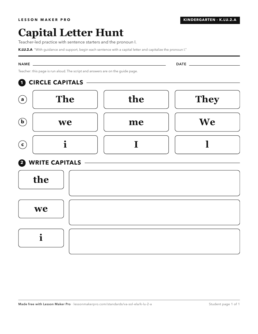 Preview of the K.LU.2.A printable worksheet
