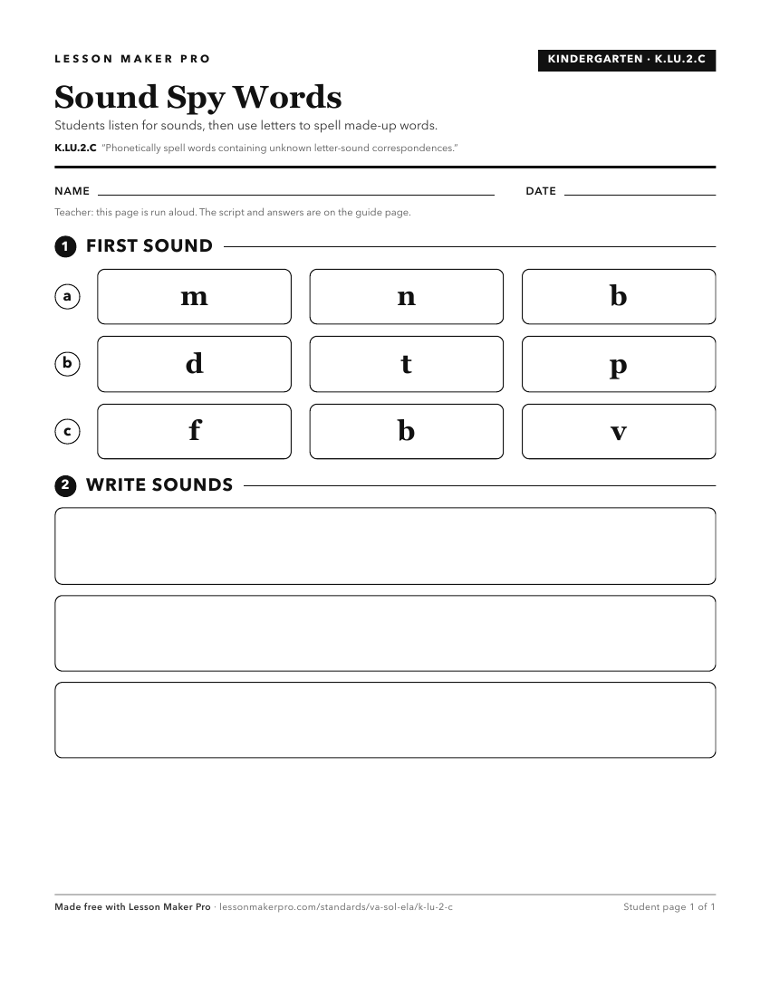 Preview of the K.LU.2.C printable worksheet
