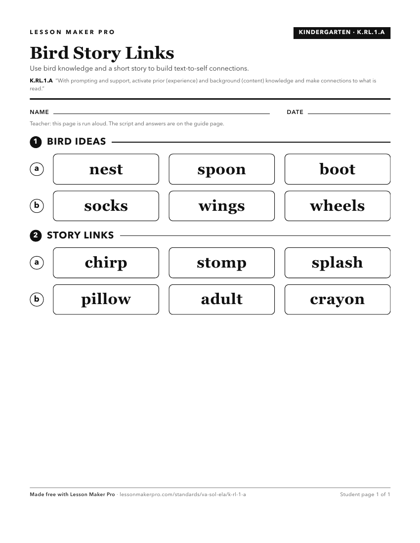 Preview of the K.RL.1.A printable worksheet