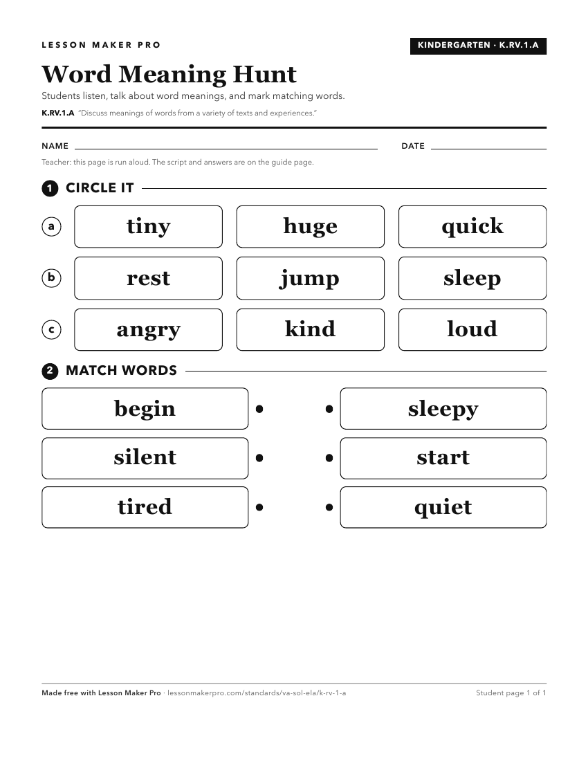 Preview of the K.RV.1.A printable worksheet