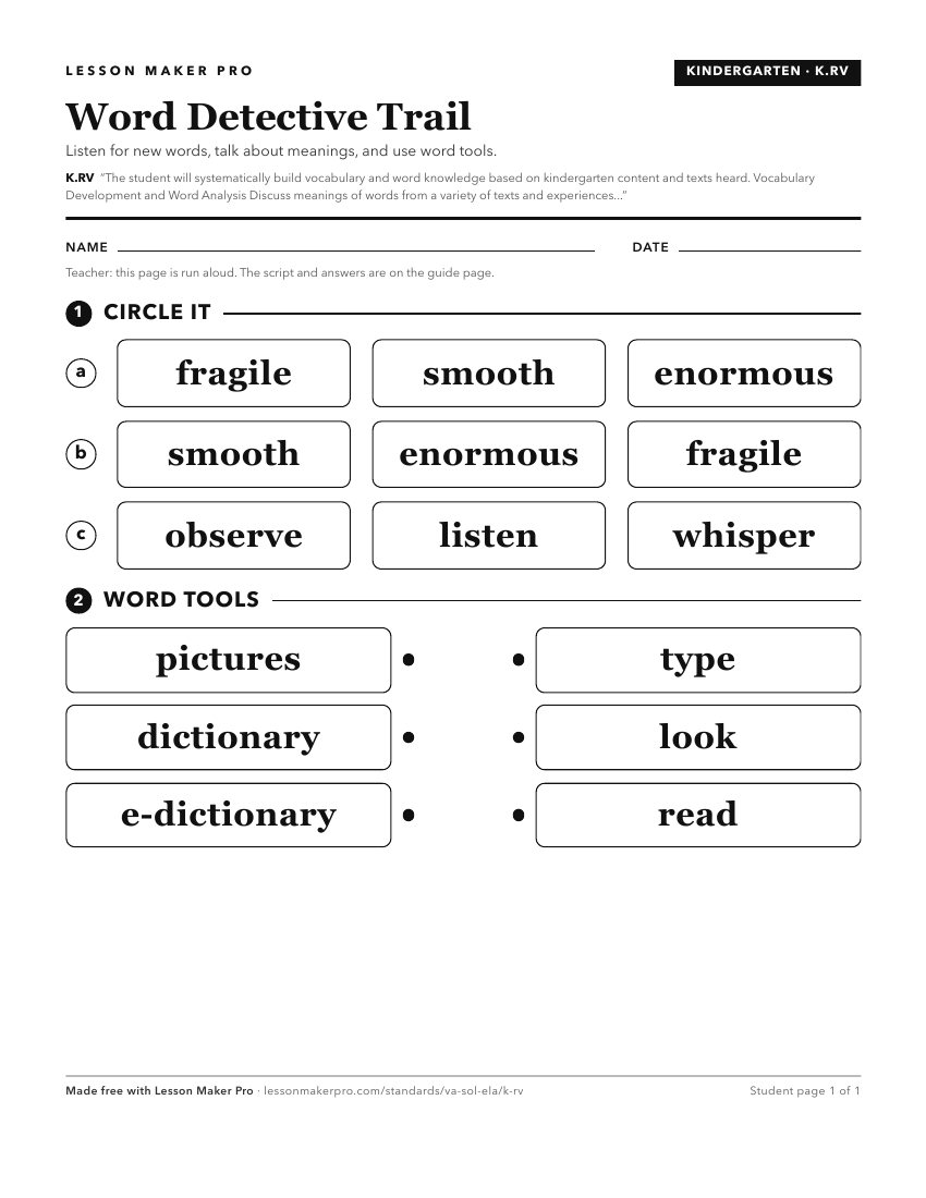 Preview of the K.RV printable worksheet