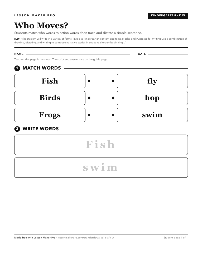 Preview of the K.W printable worksheet