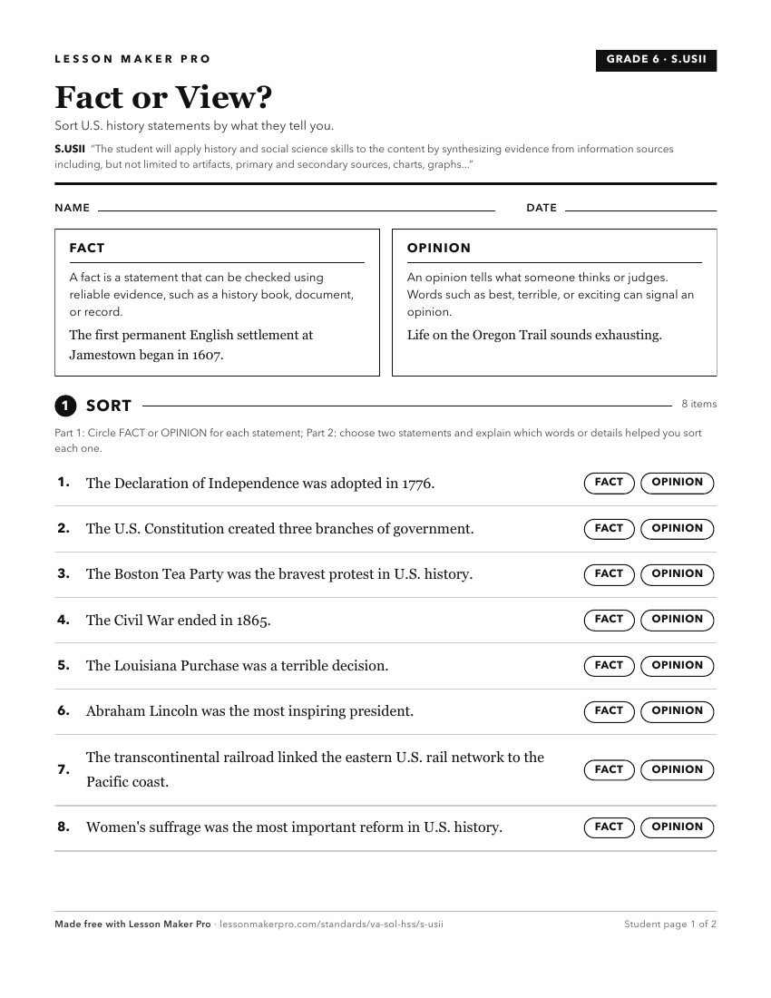 Preview of the S.USII printable worksheet