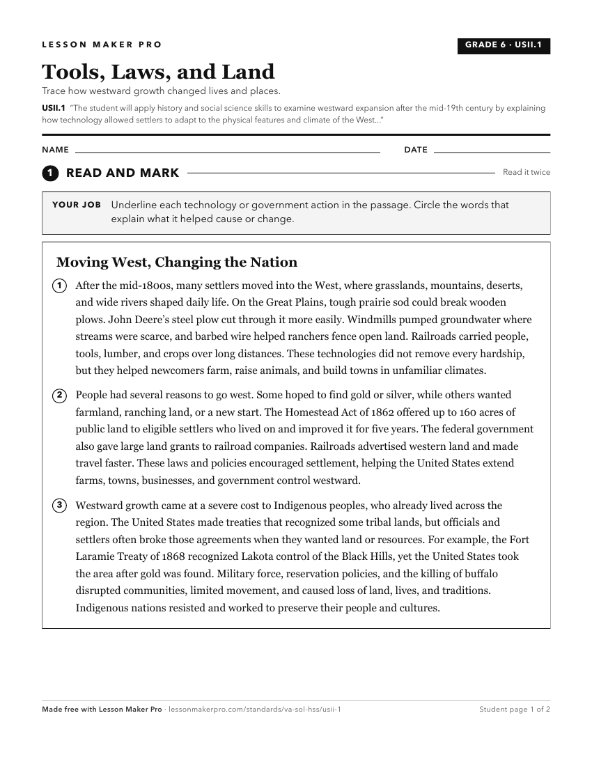 Preview of the USII.1 printable worksheet