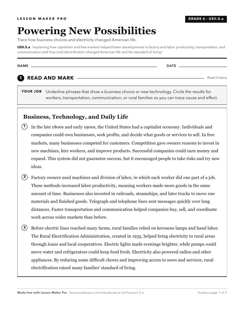 Preview of the USII.5.a printable worksheet