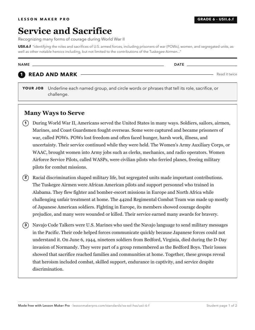 Preview of the USII.6.f printable worksheet
