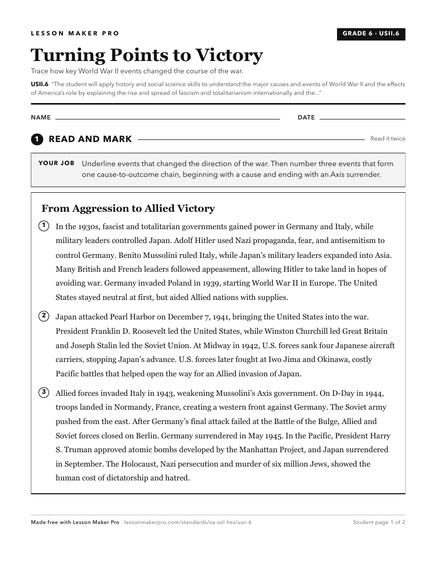 Preview of the USII.6 printable worksheet