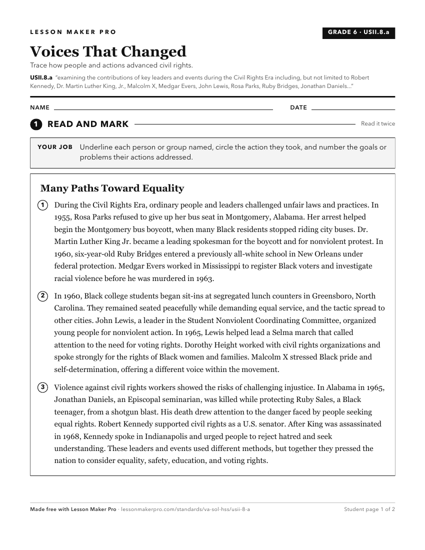 Preview of the USII.8.a printable worksheet