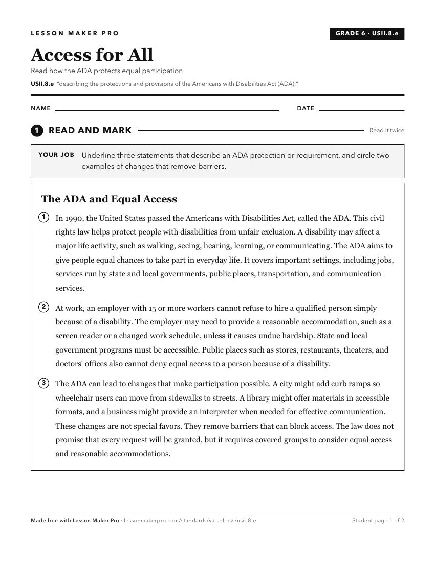 Preview of the USII.8.e printable worksheet