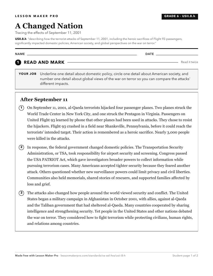 Preview of the USII.8.h printable worksheet