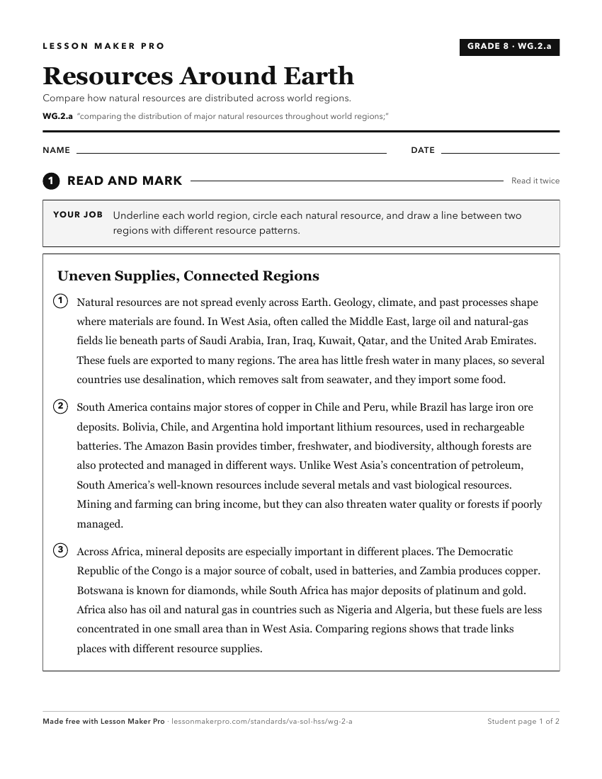 Preview of the WG.2.a printable worksheet