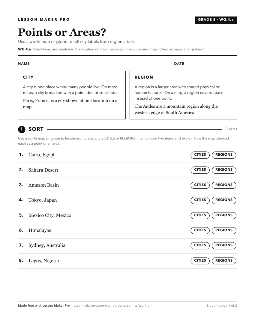 Preview of the WG.4.a printable worksheet
