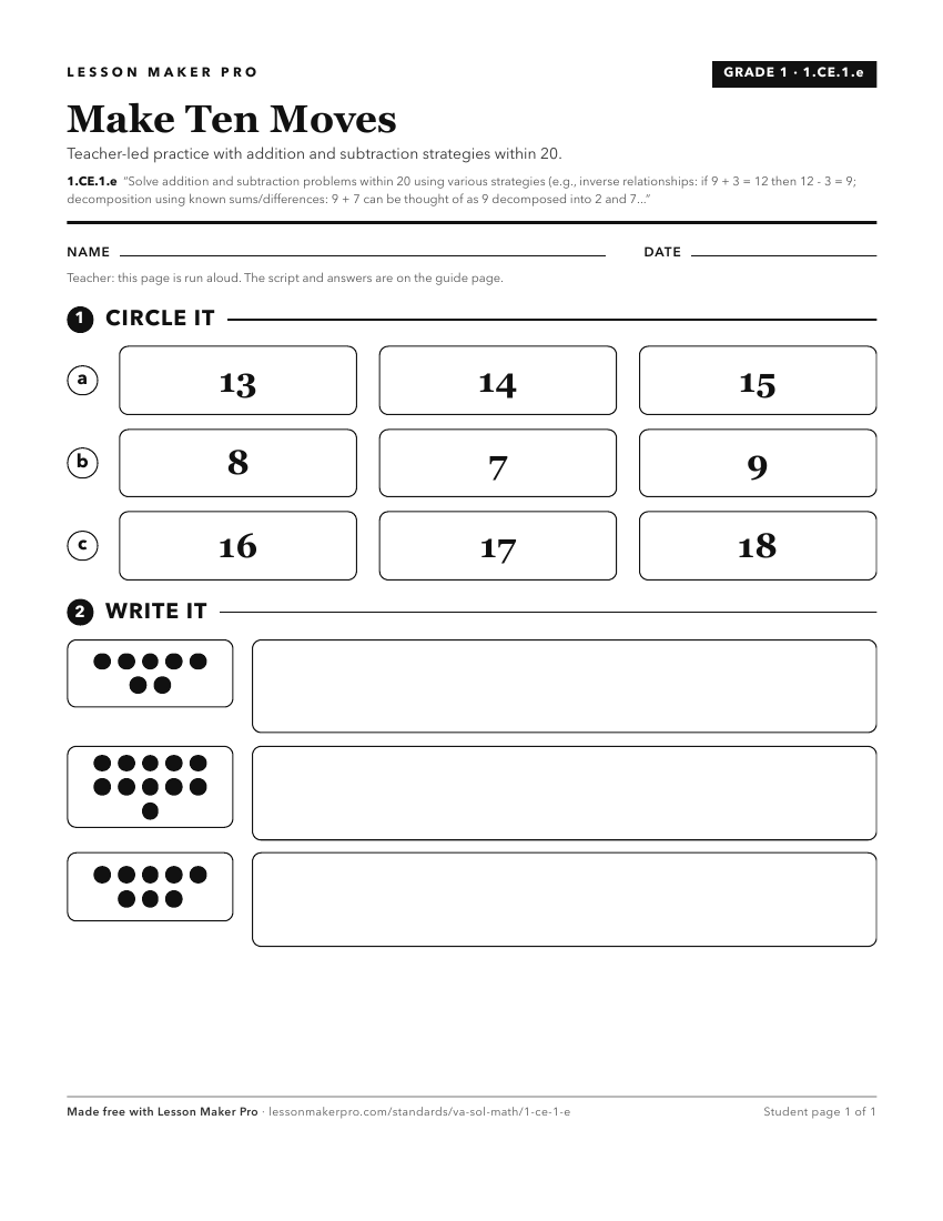 Preview of the 1.CE.1.e printable worksheet