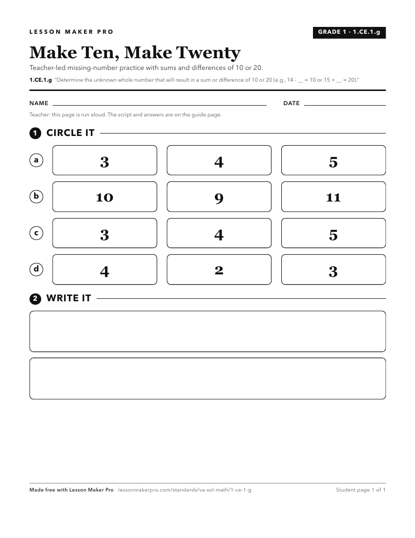 Preview of the 1.CE.1.g printable worksheet