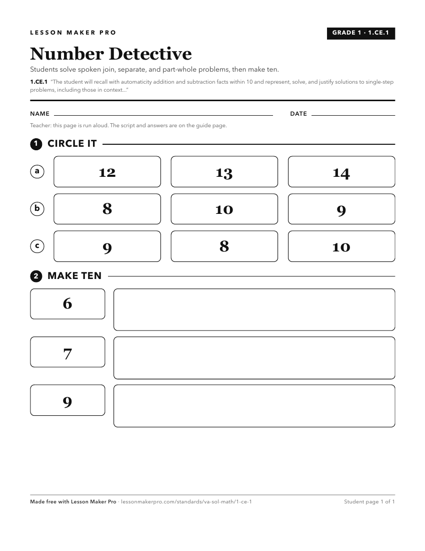 Preview of the 1.CE.1 printable worksheet