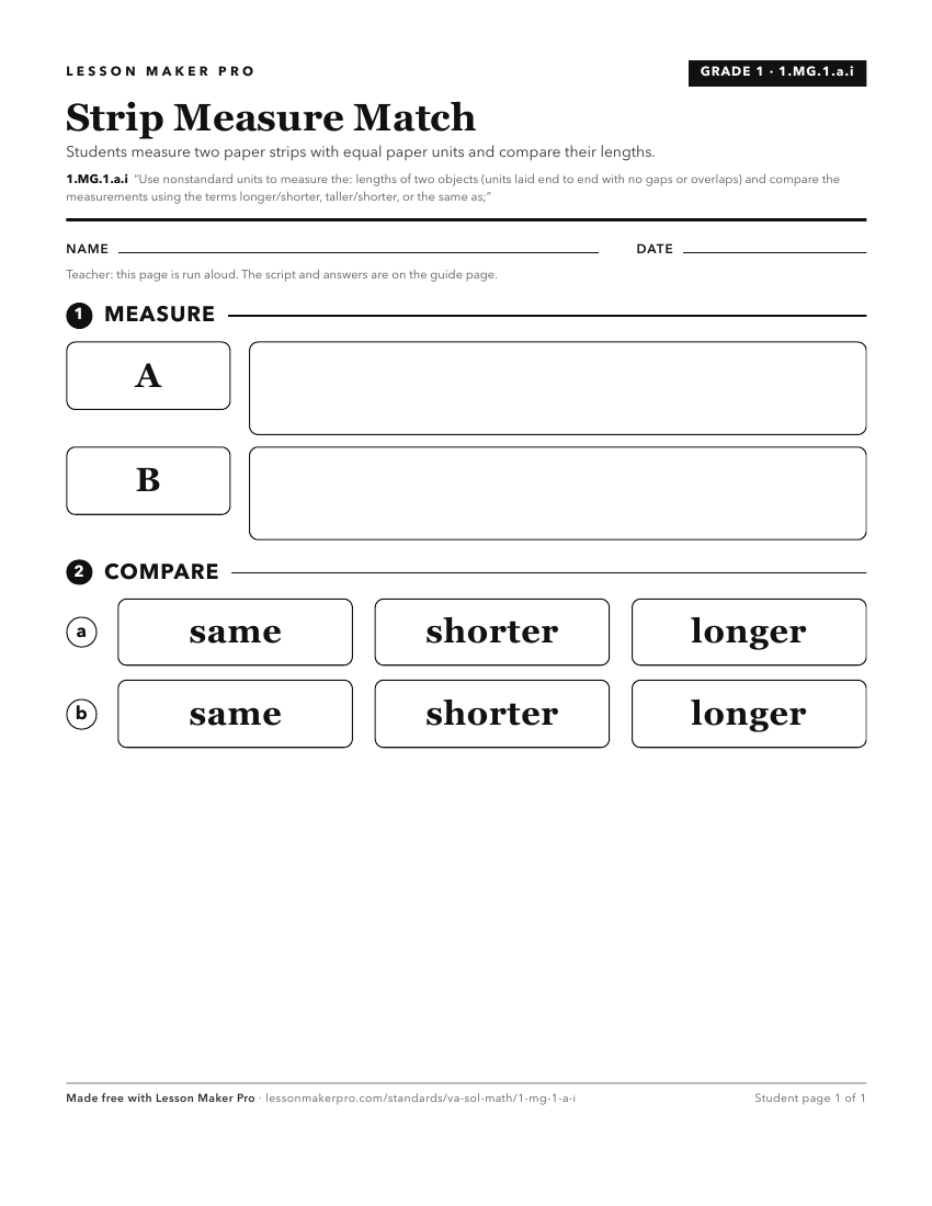 Preview of the 1.MG.1.a.i printable worksheet