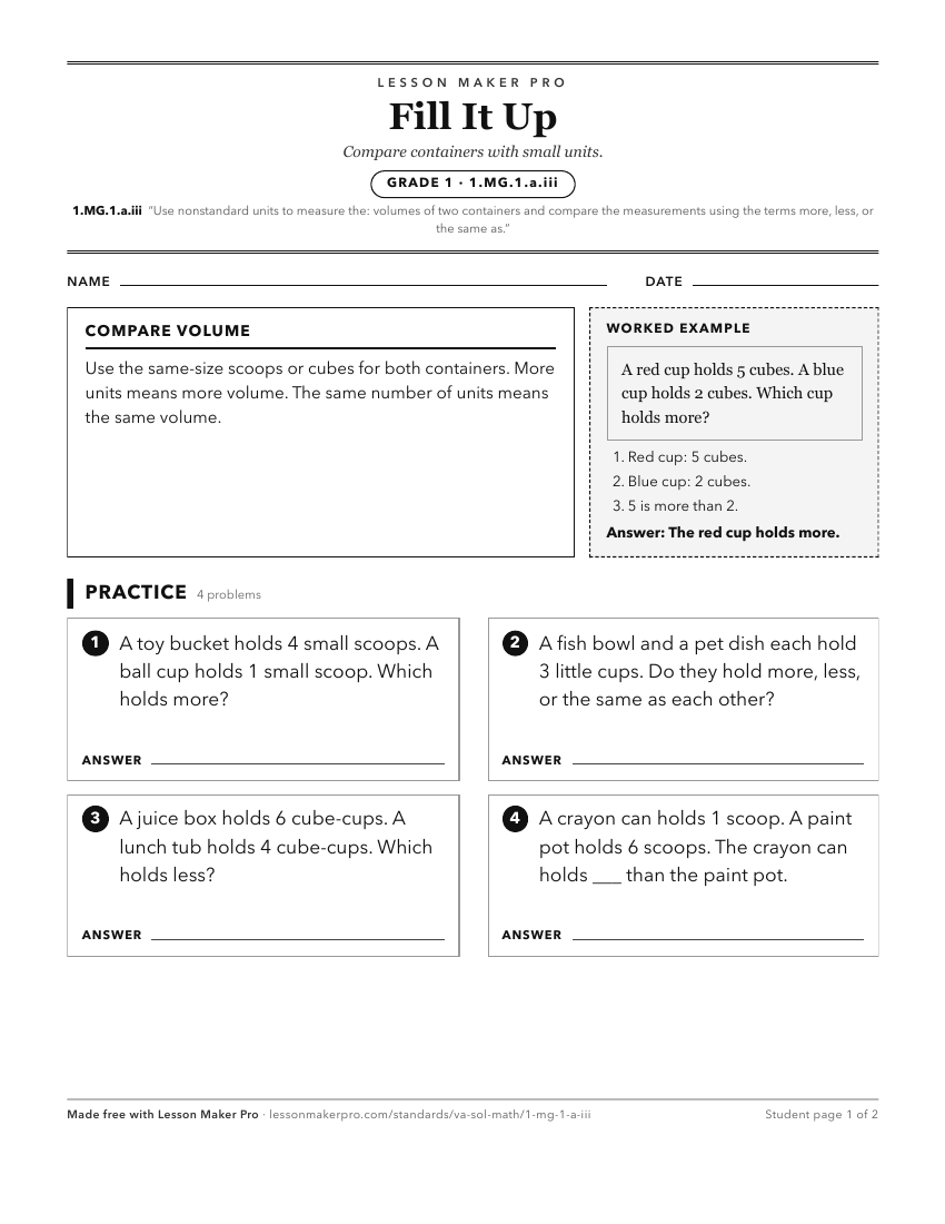 Preview of the 1.MG.1.a.iii printable worksheet