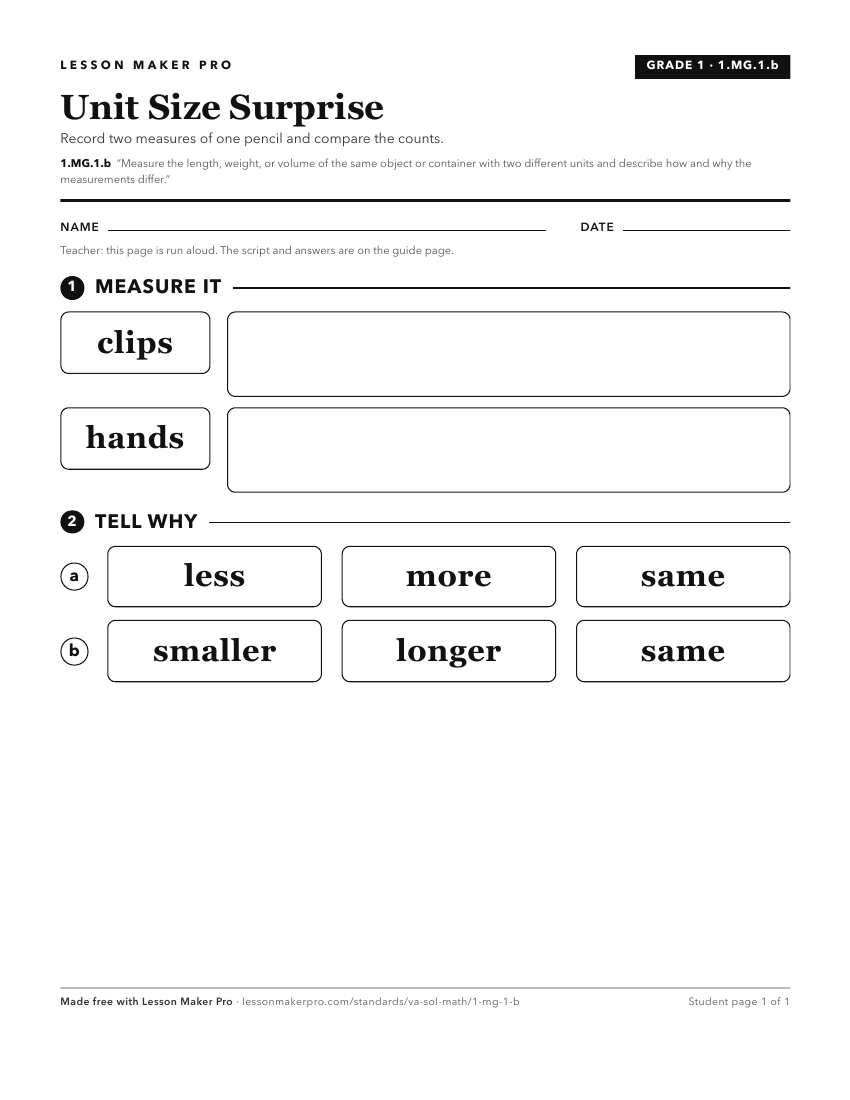 Preview of the 1.MG.1.b printable worksheet