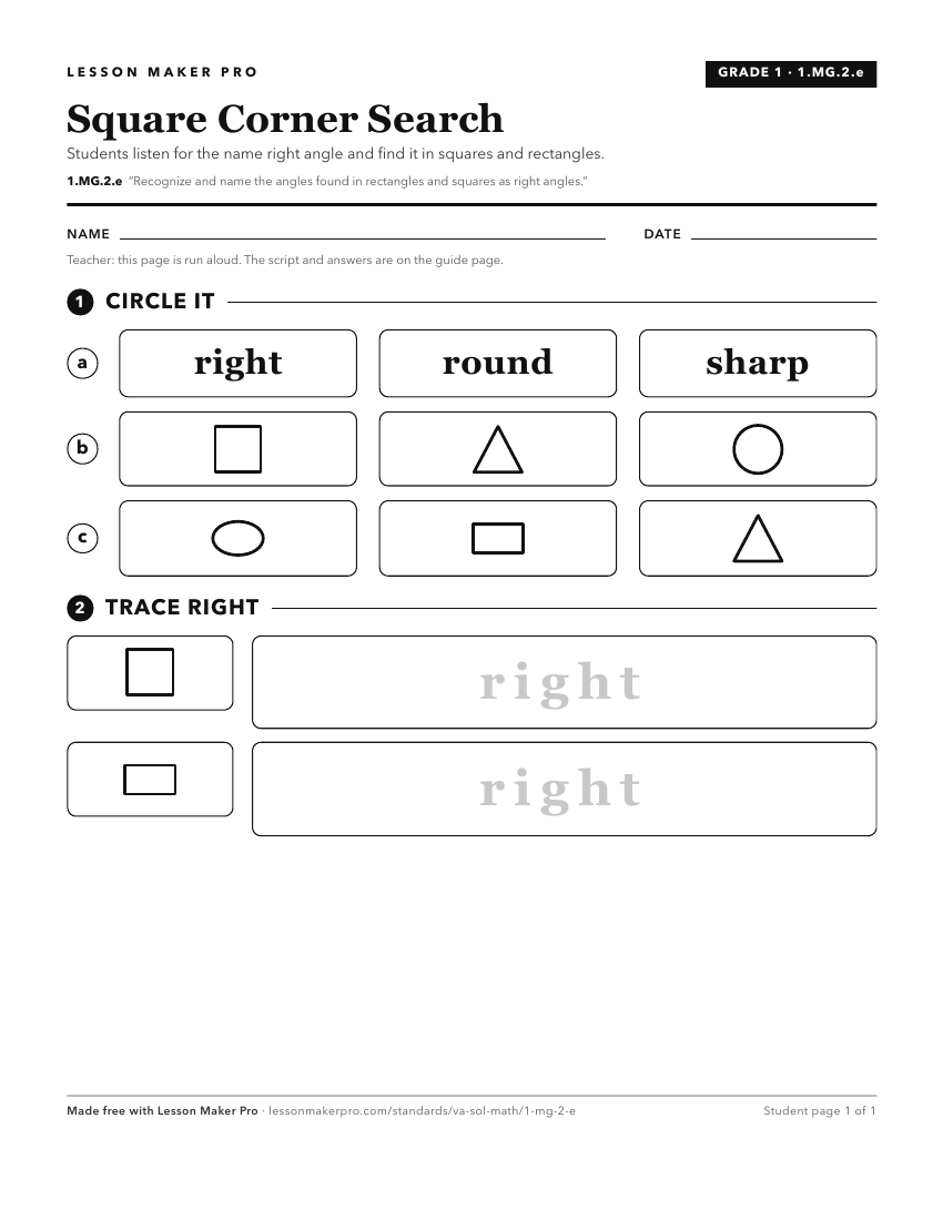 Preview of the 1.MG.2.e printable worksheet