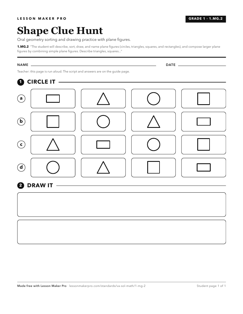 Preview of the 1.MG.2 printable worksheet