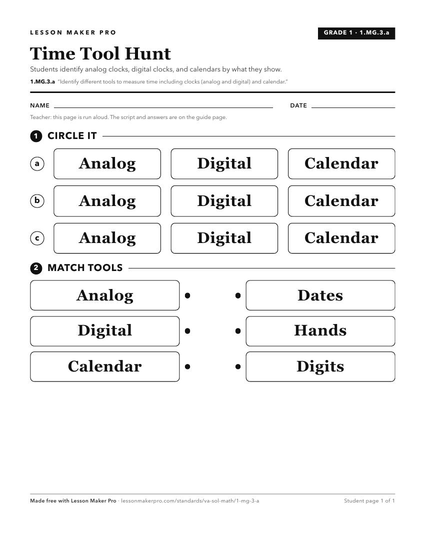 Preview of the 1.MG.3.a printable worksheet