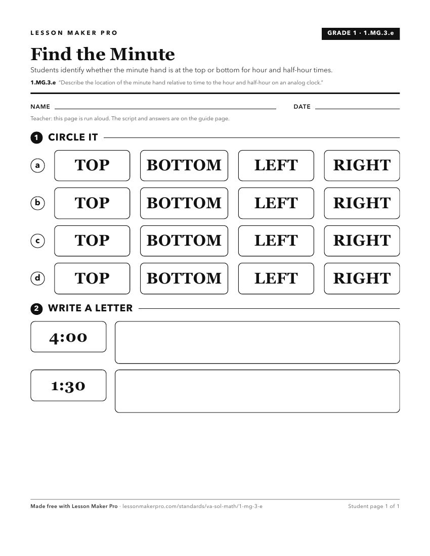 Preview of the 1.MG.3.e printable worksheet