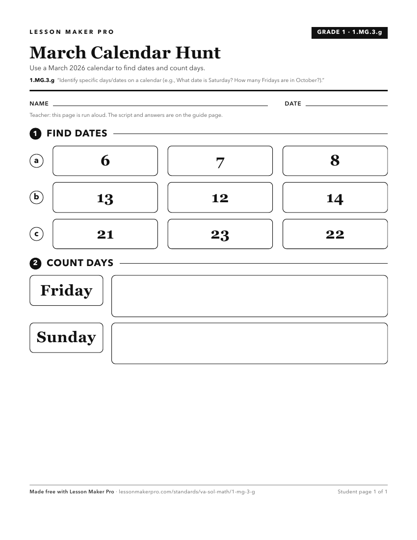Preview of the 1.MG.3.g printable worksheet