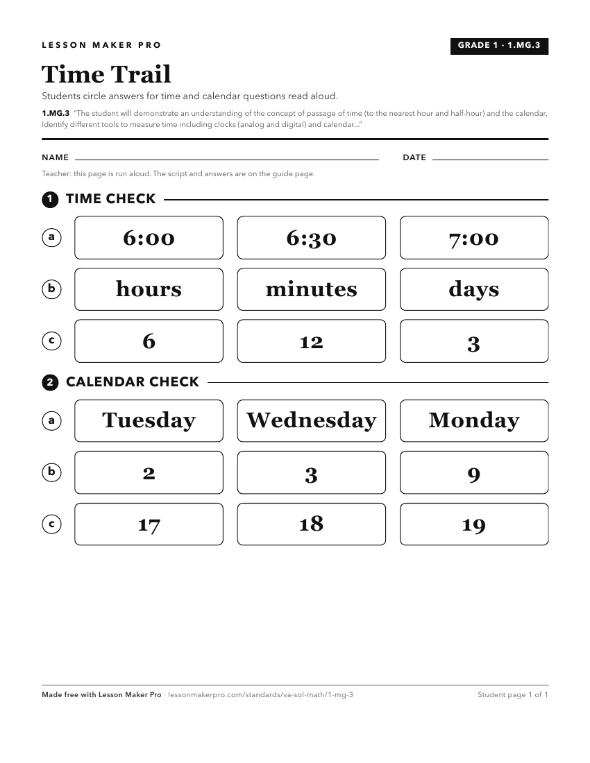 Preview of the 1.MG.3 printable worksheet