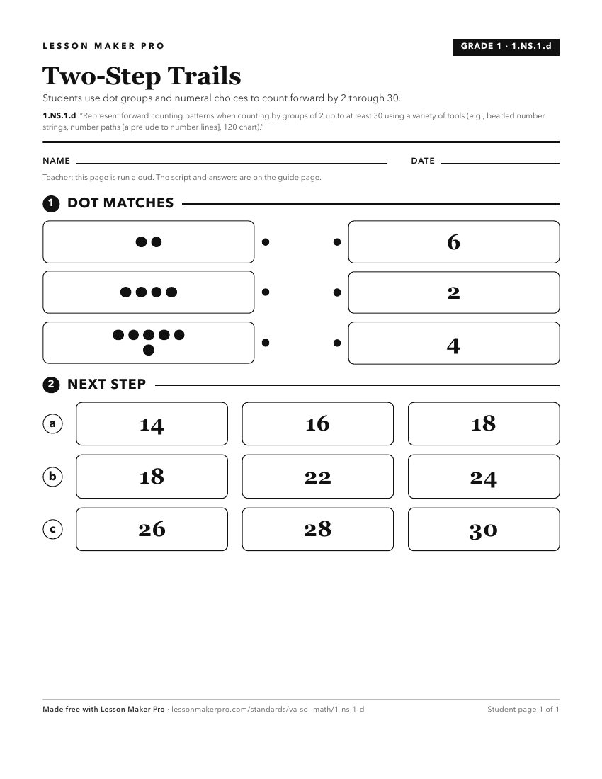 Preview of the 1.NS.1.d printable worksheet