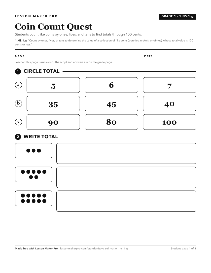Preview of the 1.NS.1.g printable worksheet