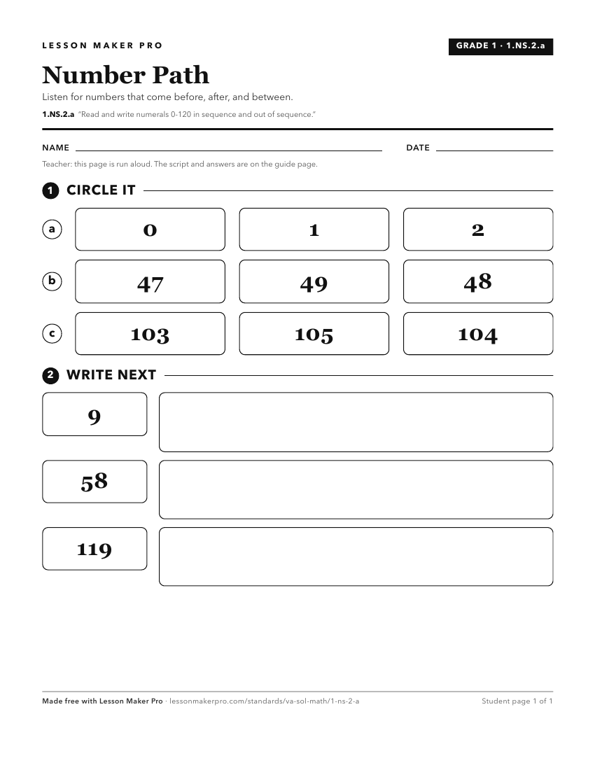 Preview of the 1.NS.2.a printable worksheet