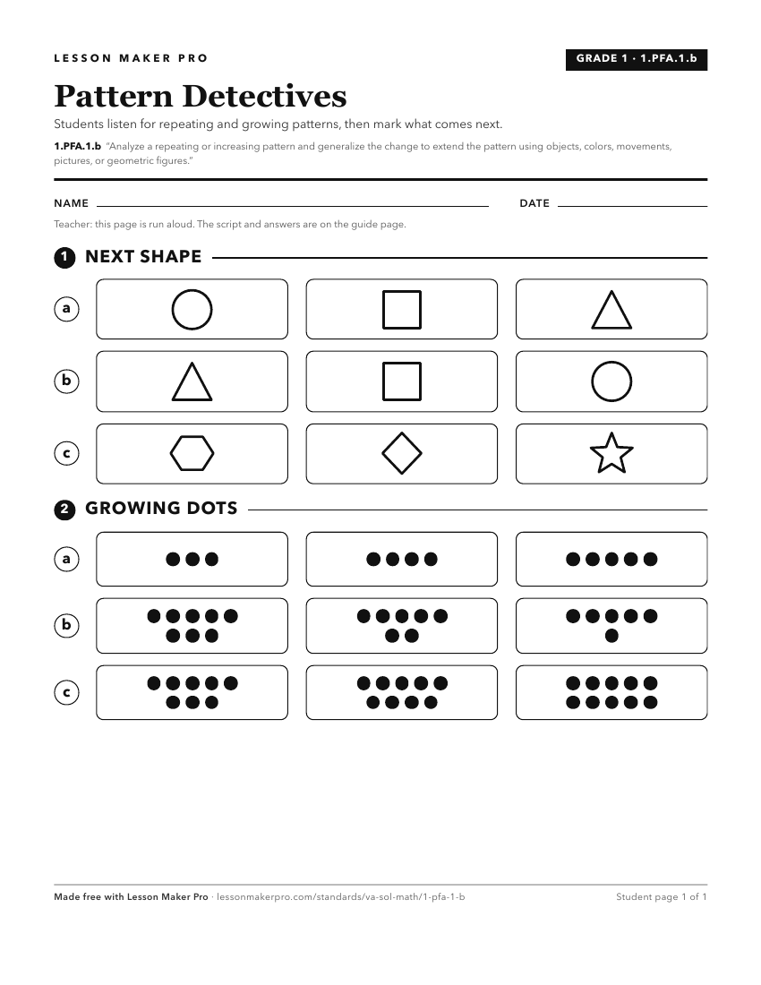 Preview of the 1.PFA.1.b printable worksheet