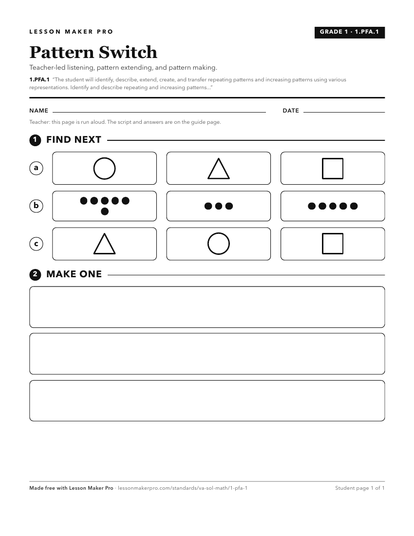 Preview of the 1.PFA.1 printable worksheet