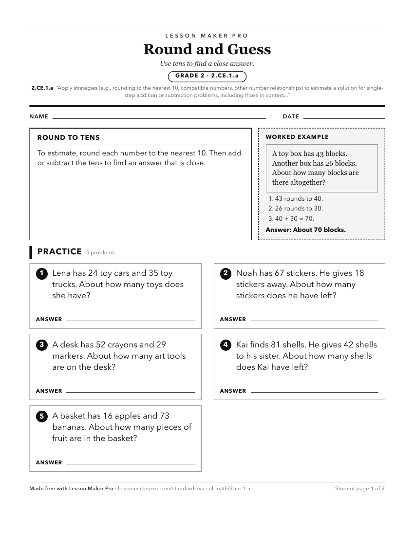 Preview of the 2.CE.1.a printable worksheet