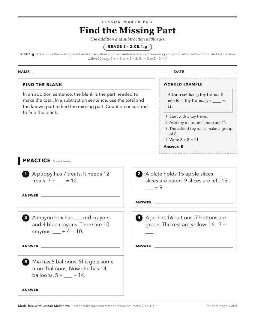 Preview of the 2.CE.1.g printable worksheet