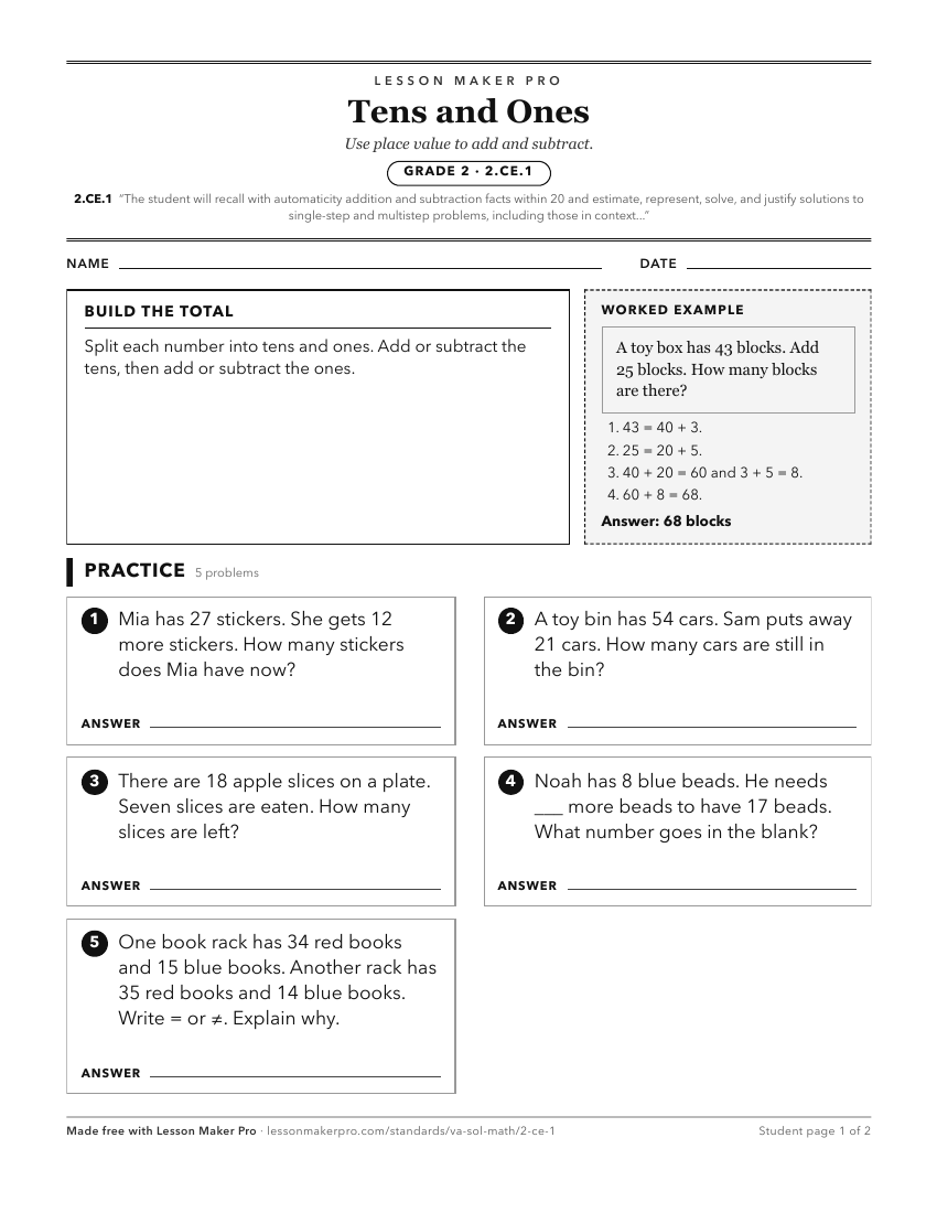 Preview of the 2.CE.1 printable worksheet