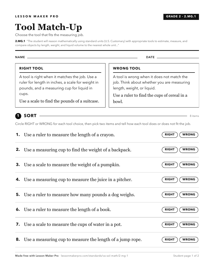 Preview of the 2.MG.1 printable worksheet