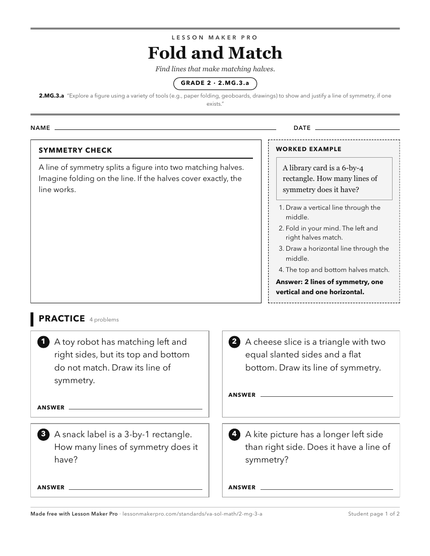 Preview of the 2.MG.3.a printable worksheet