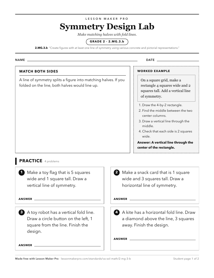 Preview of the 2.MG.3.b printable worksheet