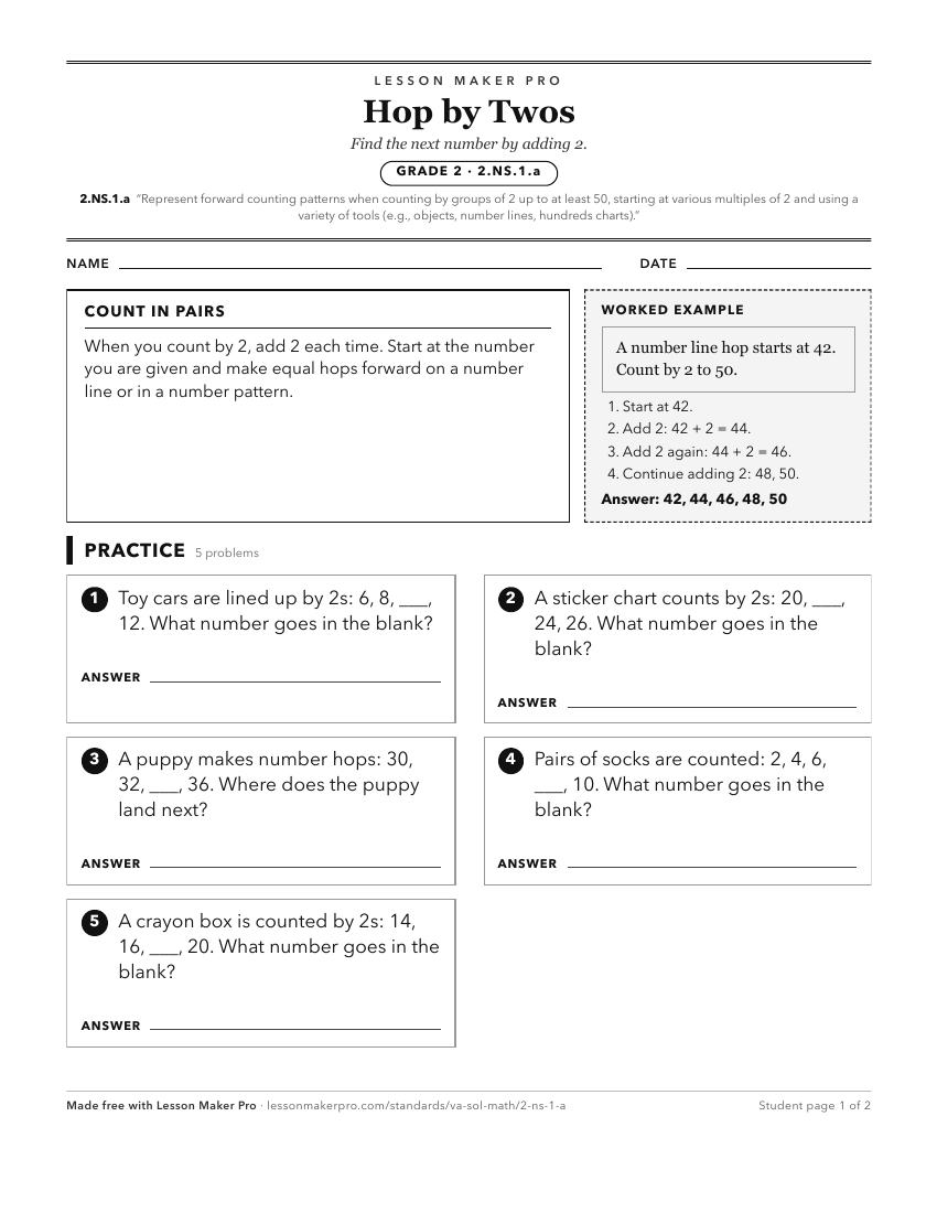 Preview of the 2.NS.1.a printable worksheet