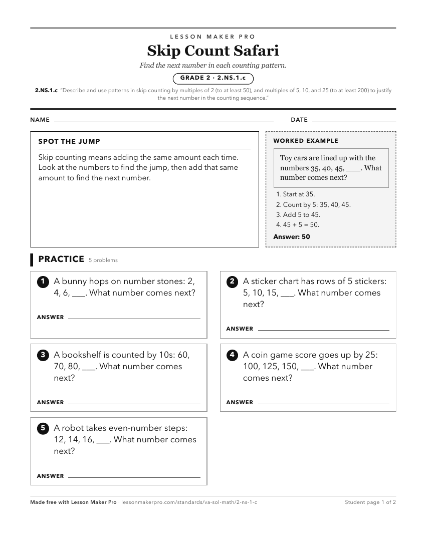 Preview of the 2.NS.1.c printable worksheet