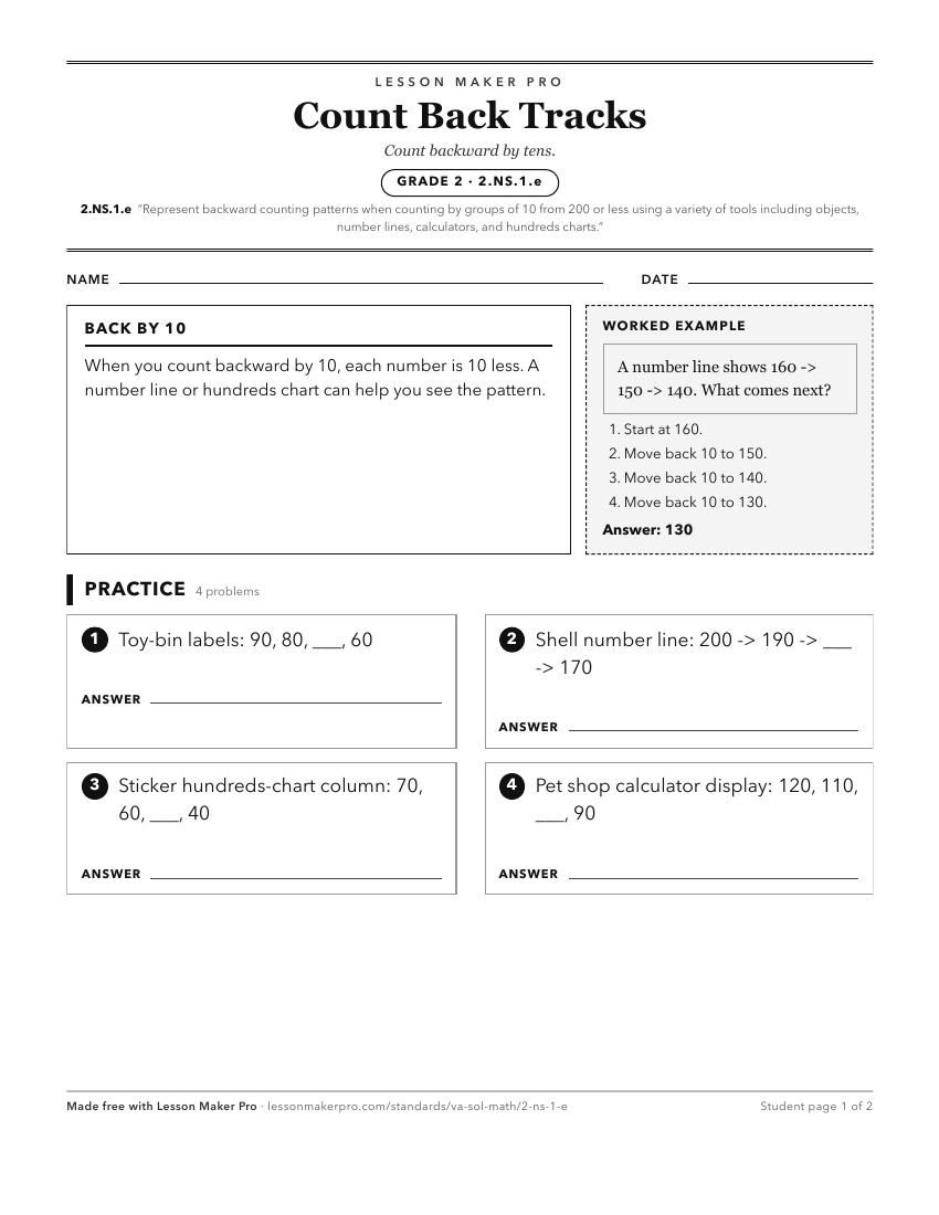 Preview of the 2.NS.1.e printable worksheet