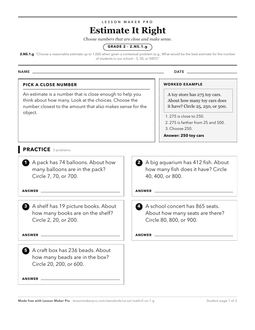 Preview of the 2.NS.1.g printable worksheet