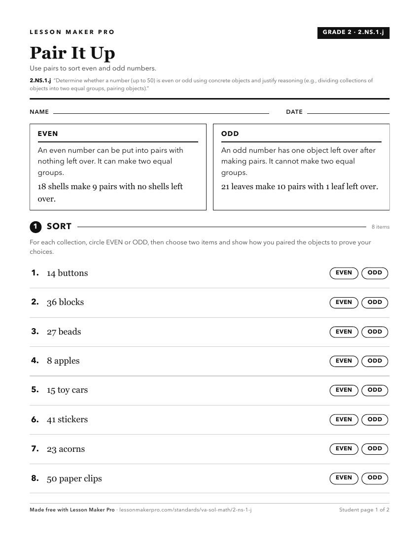 Preview of the 2.NS.1.j printable worksheet