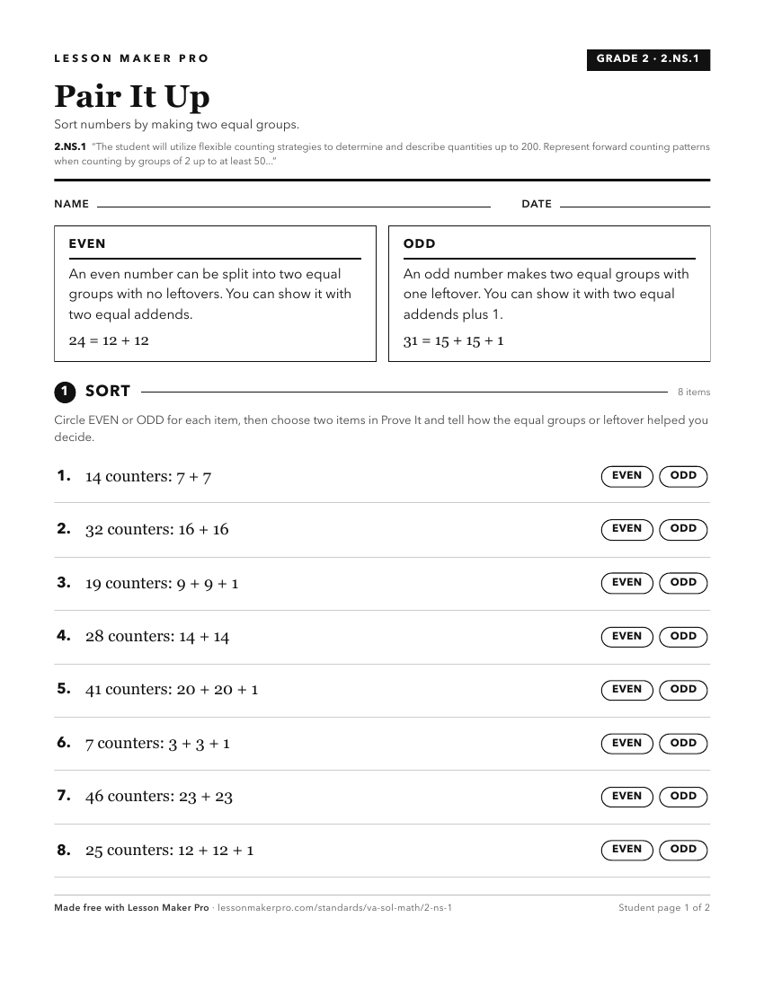 Preview of the 2.NS.1 printable worksheet